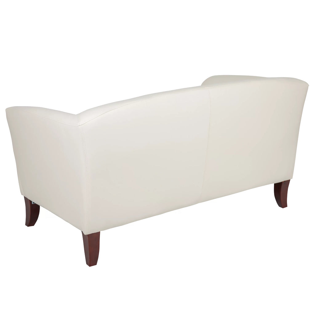Ivory LeatherSoft Loveseat with Cherry Wood Feet M599515