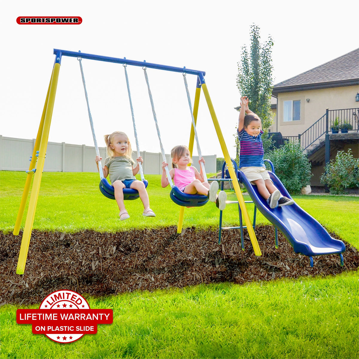 Metal Swing Set with 2 Swings and Slide U90748