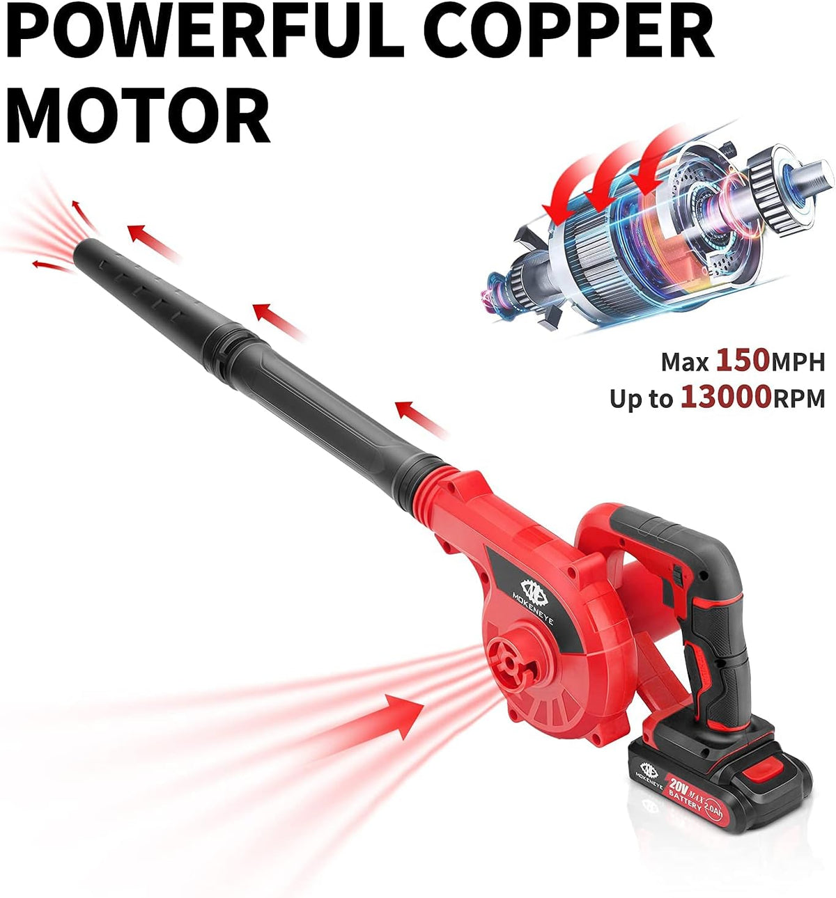 20V Cordless Leaf Blower with Rechargeable Battery, 3 Variable Speeds 150 MPH Max, Pack of 2 U534