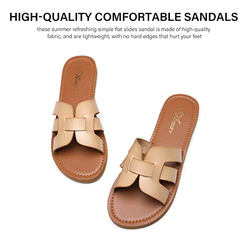 Women's Leather Slip On Flat Sandals Q72164