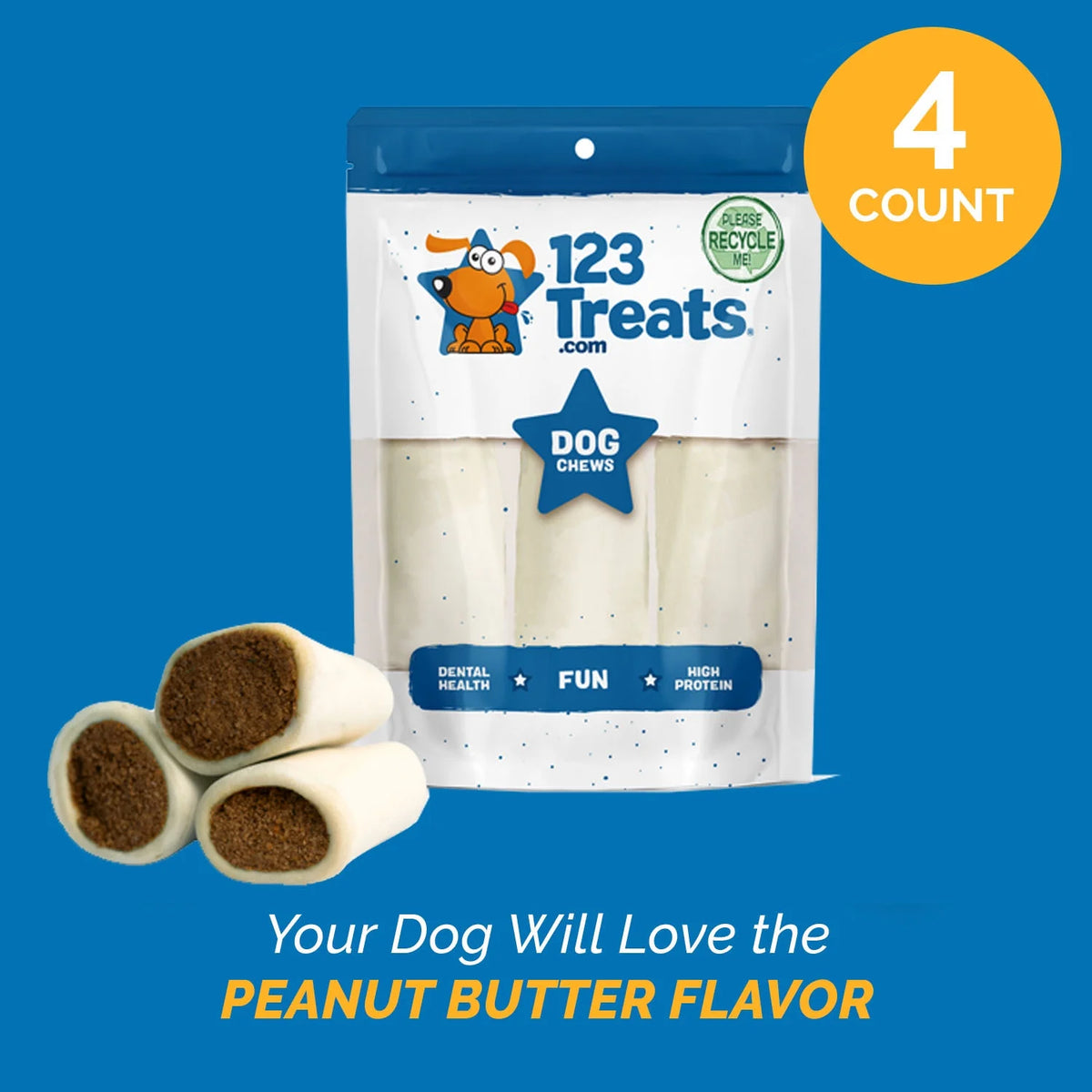 Peanut Butter Flavor Dog Bone Chews 4 Count G320675