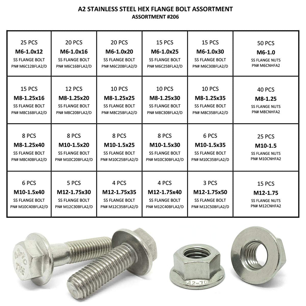 343 Pcs Metric Stainless Steel Hex Flange Screws Bolts Nuts Assortment Kit O7038