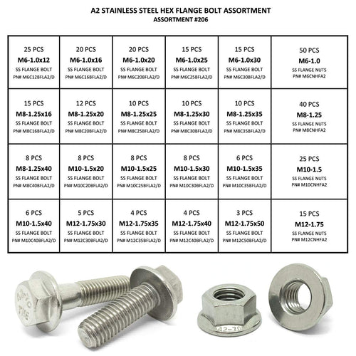 343 Pcs Metric Stainless Steel Hex Flange Screws Bolts Nuts Assortment Kit O7038
