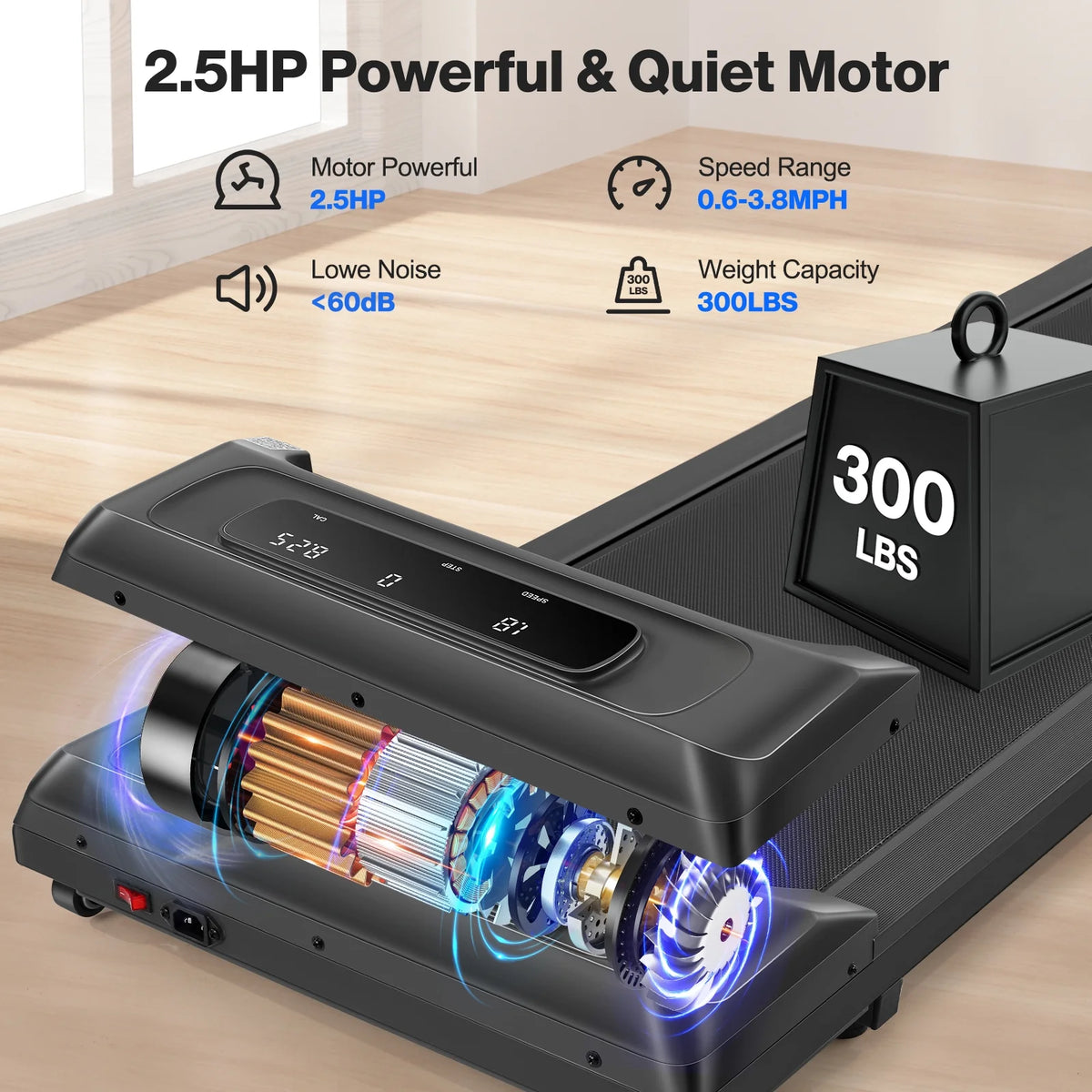 Under Desk Walking Pad 2.5HP Electric Treadmill N8155