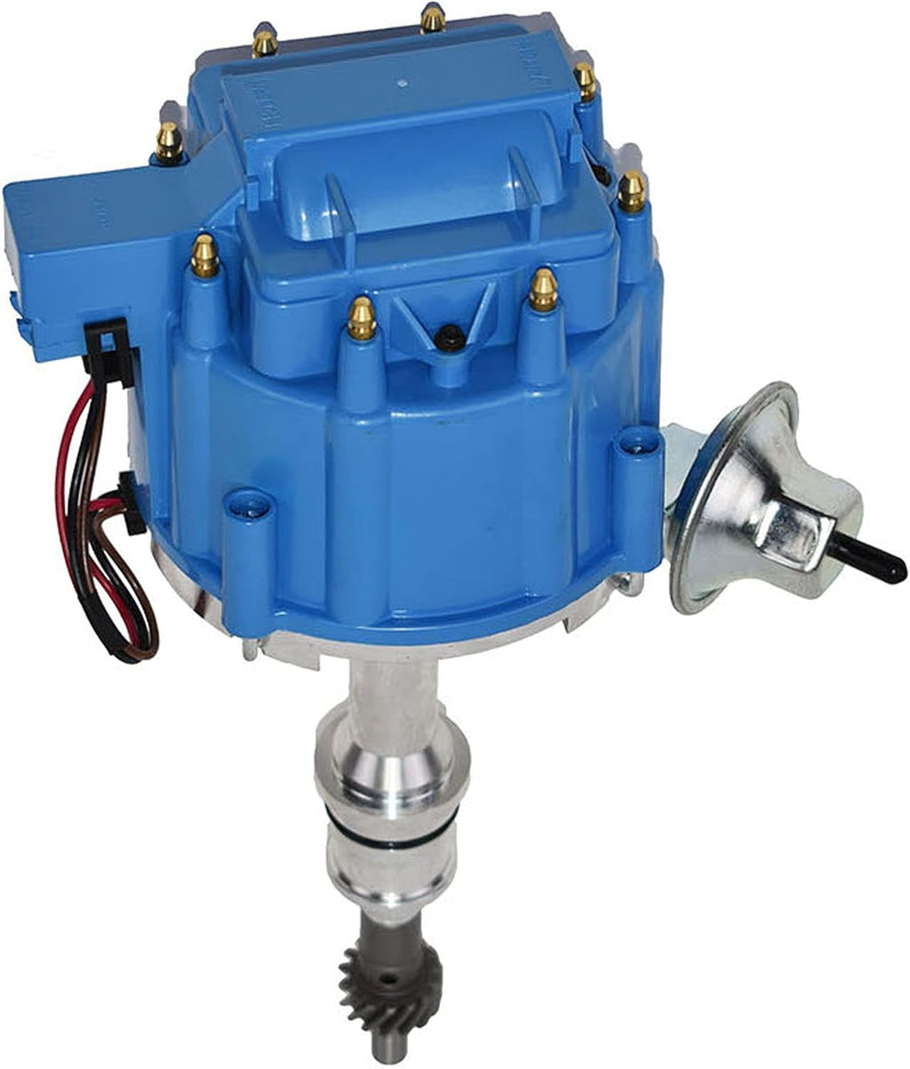 HEI Distributor 65K Volt Blue Cap, 8mm Silicone Spark Plug Wires Blue and Pigtail Wiring Harness Kit X39496