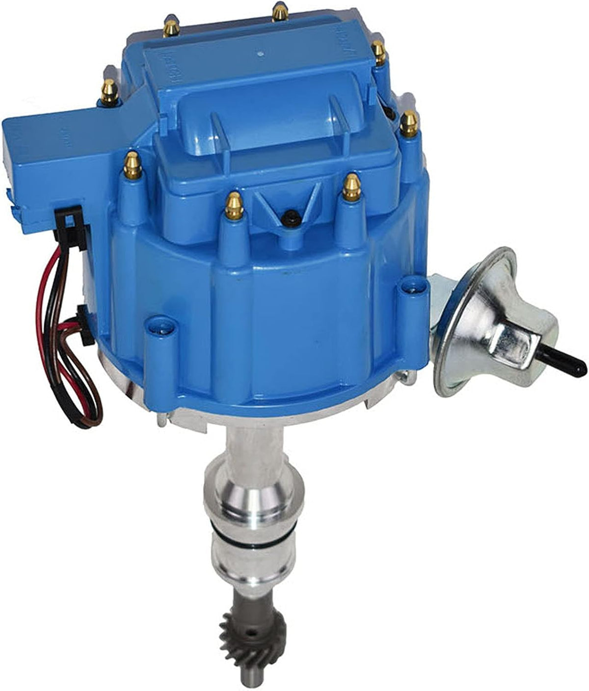 HEI Distributor 65K Volt Blue Cap, 8mm Silicone Spark Plug Wires Blue and Pigtail Wiring Harness Kit X39496