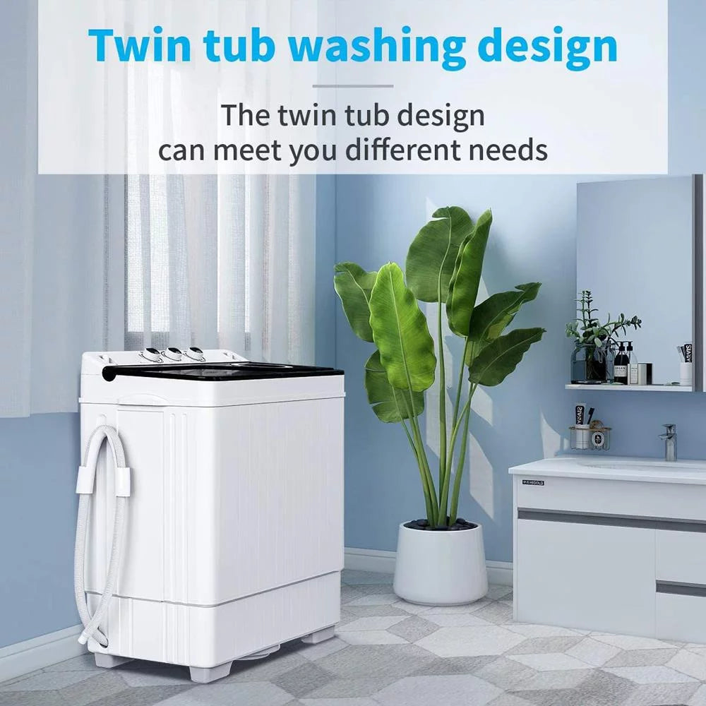 26lbs Compact Twin Tub Portable Washing Machine Black Z27162
