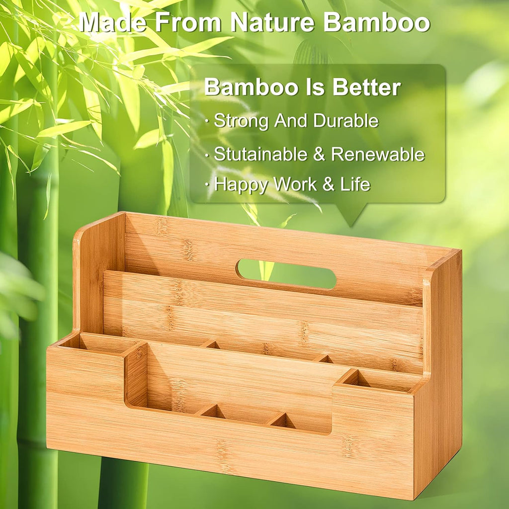 Bamboo Desk Organizer with Handle, 9 Compartments Pack of 2 Y224095
