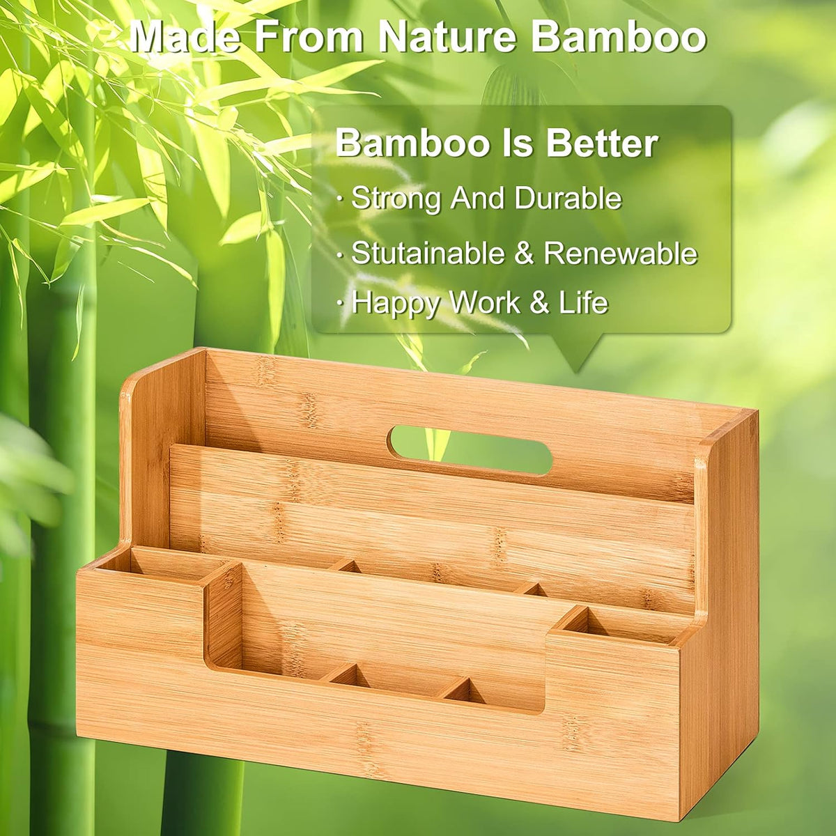 Bamboo Desk Organizer with Handle, 9 Compartments Pack of 2 Y224095