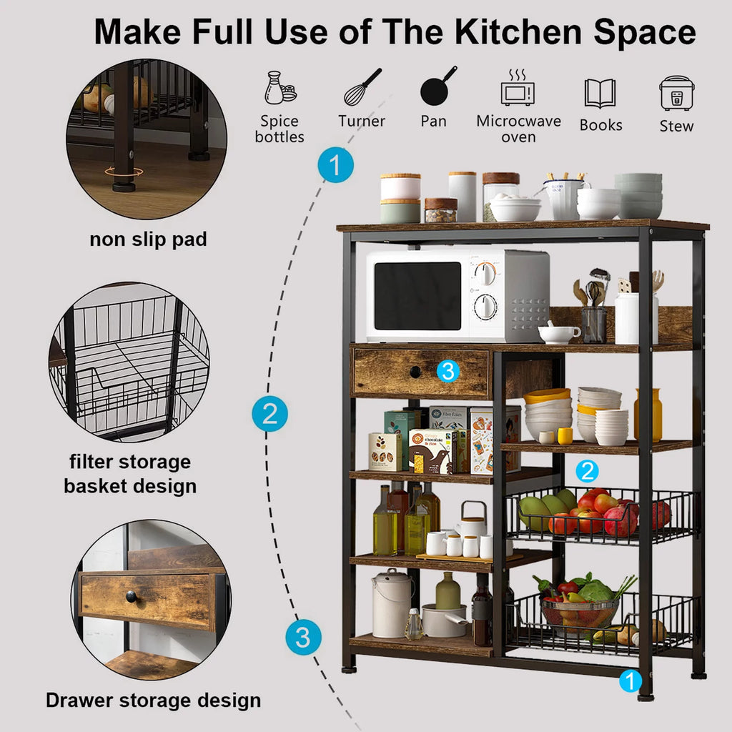 5-Tier Kitchen Bakers Rack with Storage G1151