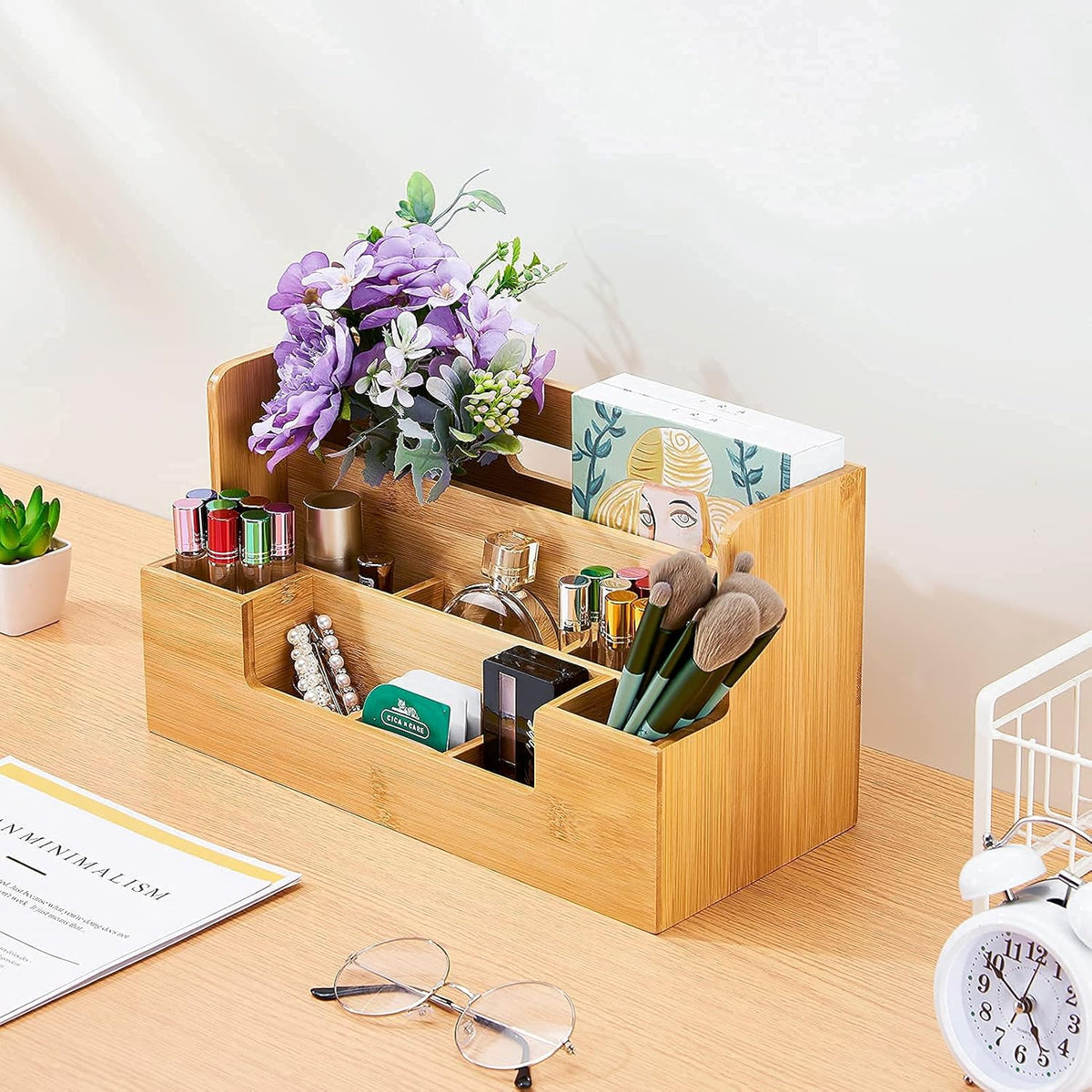 Bamboo Desk Organizer with Handle, 9 Compartments Pack of 2 Y224095
