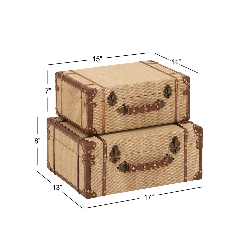Beige Wooden Nesting Upholstered Trunk 2-Pieces Q396