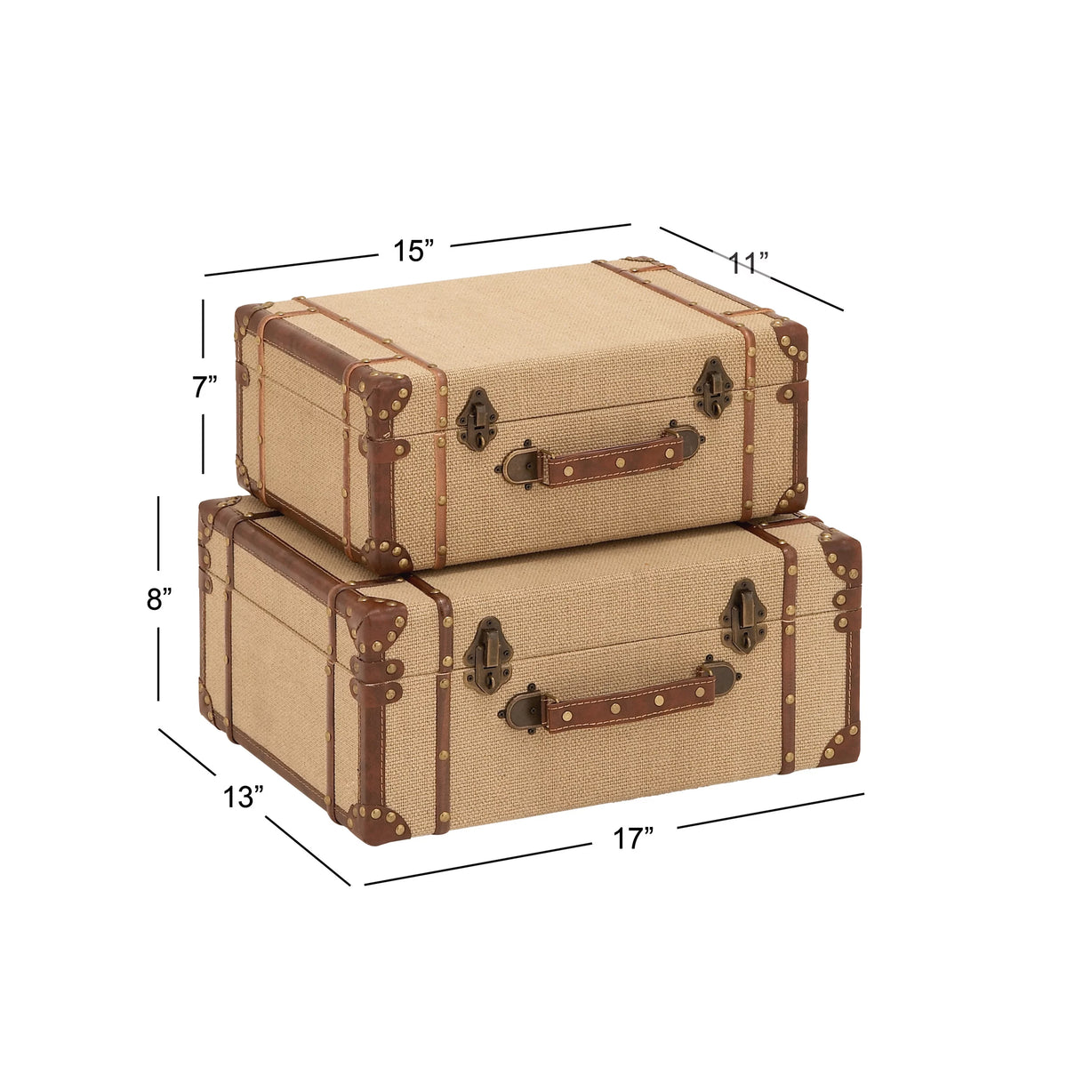 Beige Wooden Nesting Upholstered Trunk 2-Pieces Q396