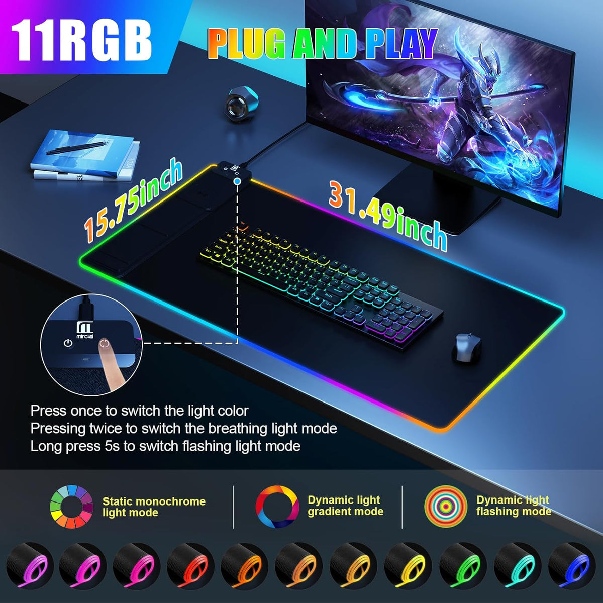 Classic Black Wireless Charging Mouse Pad with Phone Holder K288