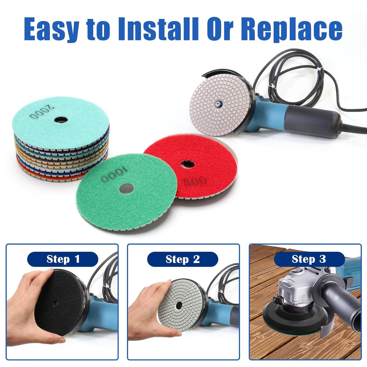 12+1 Pack 4 Inch Diamond Polishing Pads Wet/Dry (50-8000 Grit) Q39305