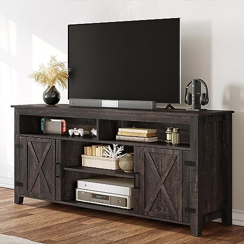 Farmhouse Barn Door TV Stand for 65 Inch TV Dark Rustic Oak W53190
