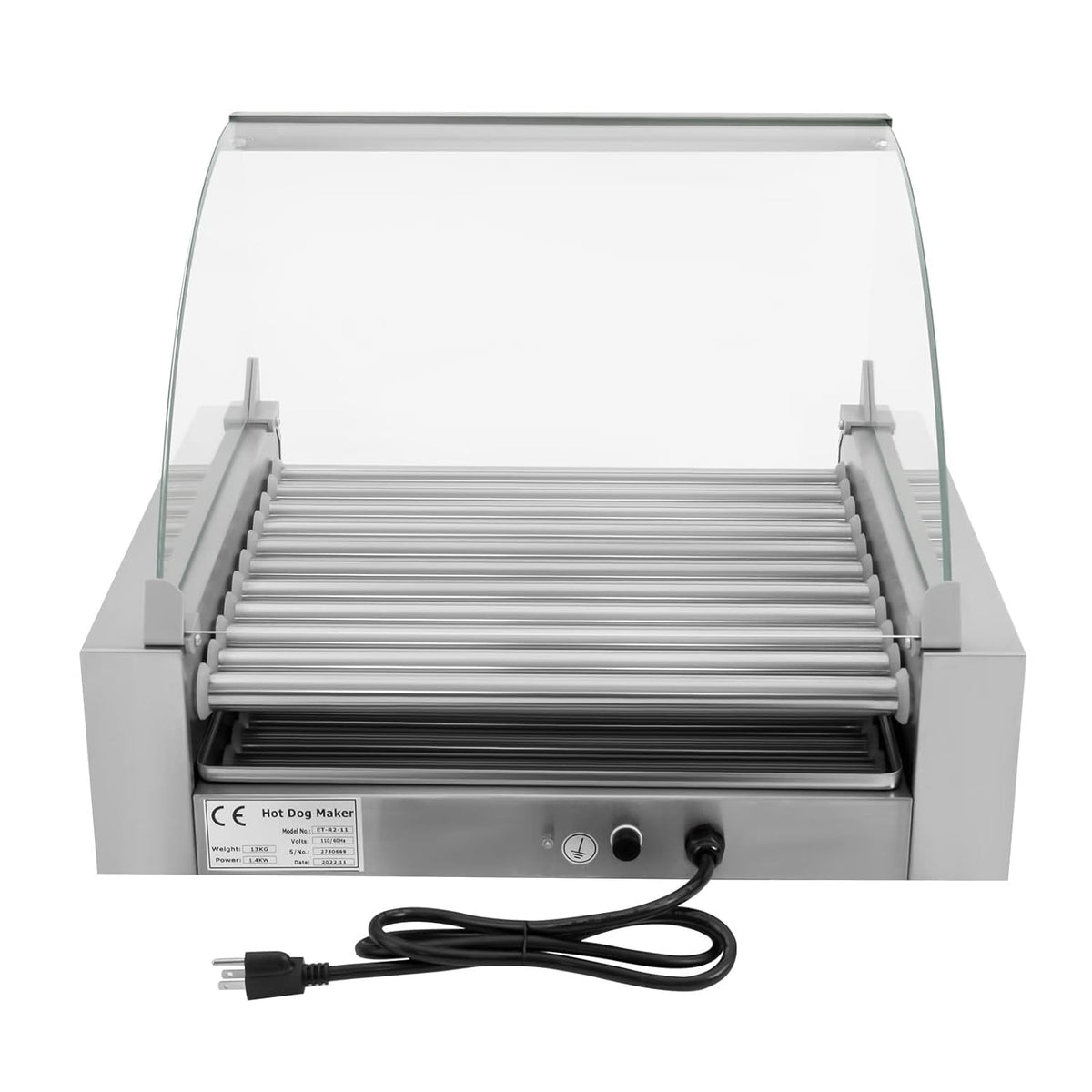 30 Hot Dog 11 Roller Stainless Steel Electric Cook Warmer Machine with Cover C373750