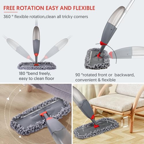 Microfibre Spray Floor Mops with 3 Mop Heads & 635 ML Bottle V65960