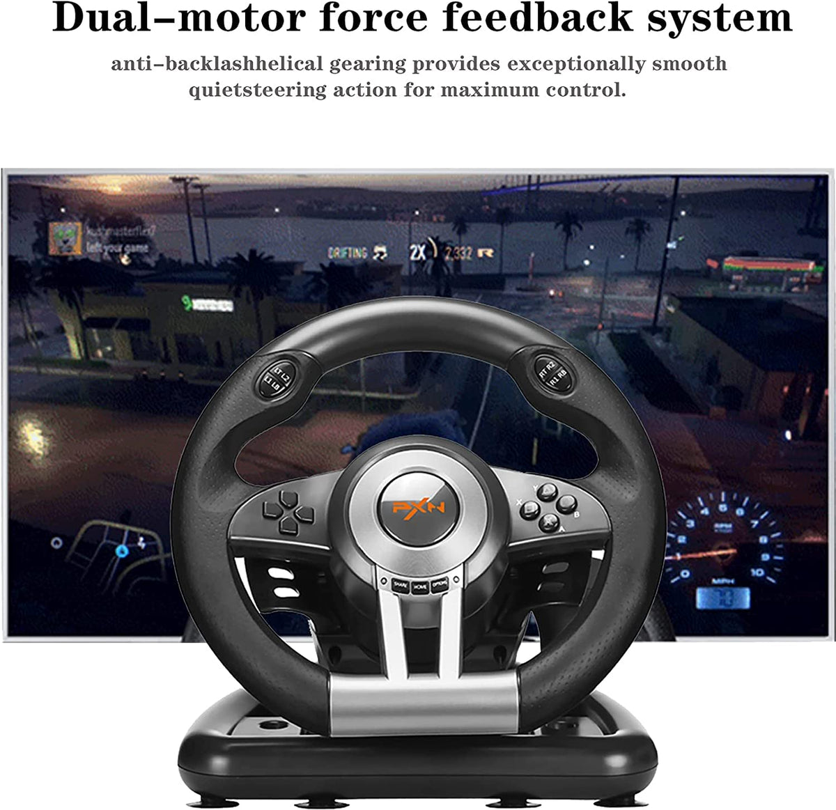 Gaming Steering Wheel with Pedal 180 Degree for PC, PS3, PS4, Xbox One, Xbox Series X/S, N-Switch (Black) G5600