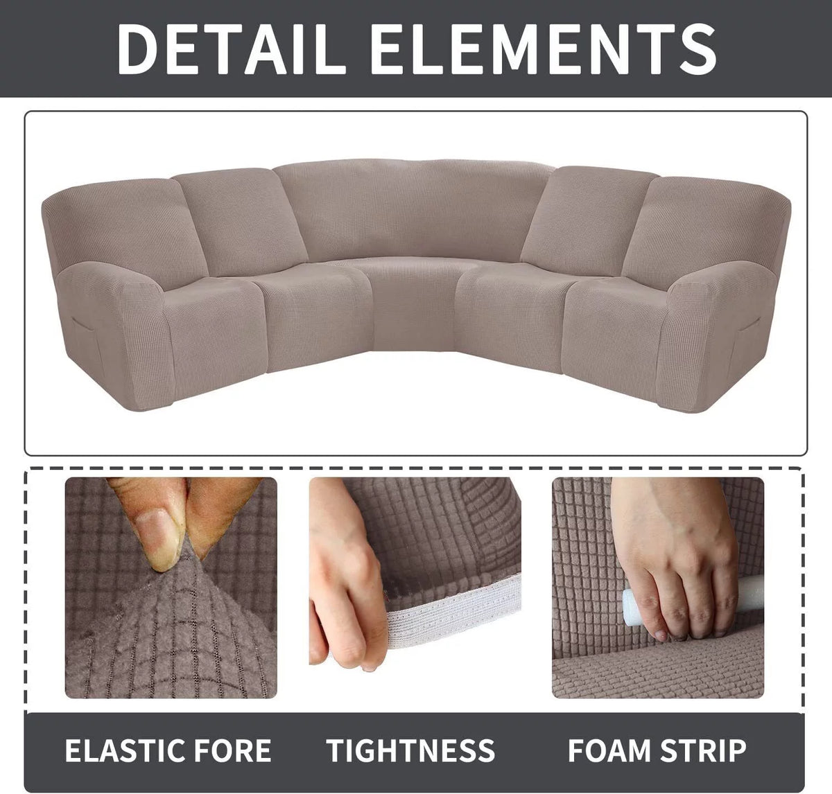 Light Brown 7-Piece Recliner Sofa Slipcover I858431