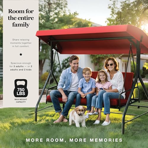 Burgundy 3-Seat Patio Outdoor Swing with Canopy D4153