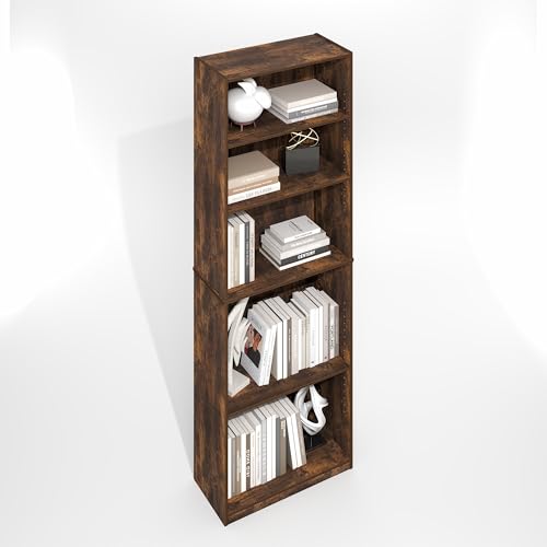 White 5-Tier Bookcase with Adjustable Shelves X350