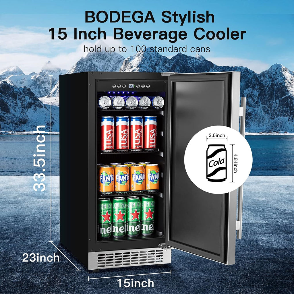 15 Inch Stainless Steel Beverage Refrigerator 100 Cans W514