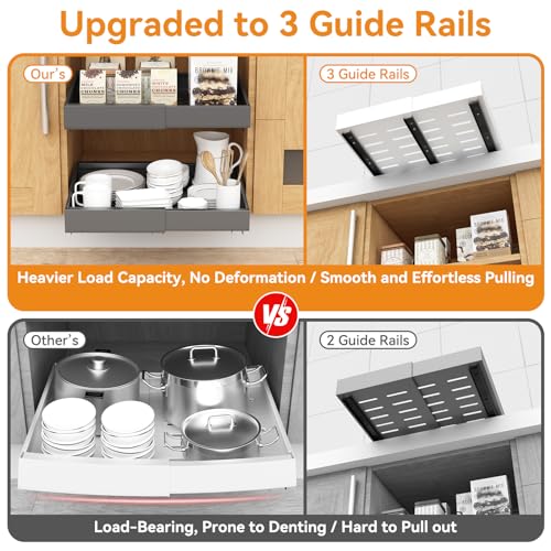 16.6" Deep Extendable Cabinet Slide Out Shelves with 3 Rails, 1 Pack I883