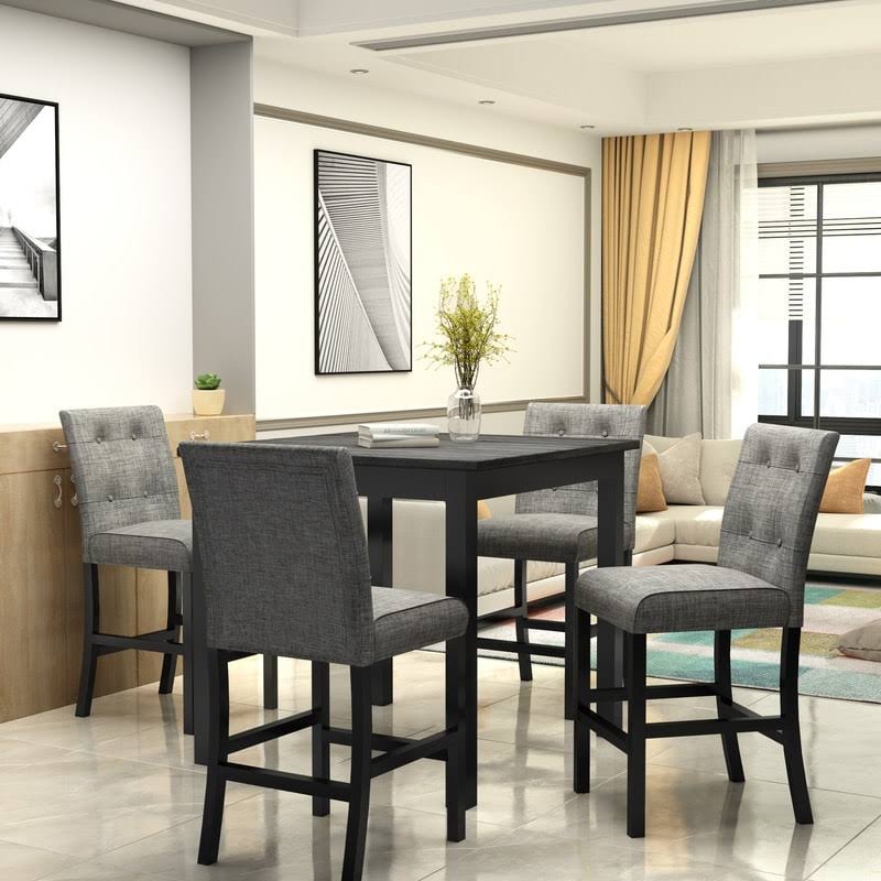 5-Piece Dining Set Wood Square Table and Chairs Stools Grey A834400