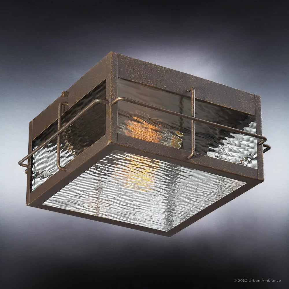 Urban Bronze Clear Water Glass Outdoor Ceiling Light F66457