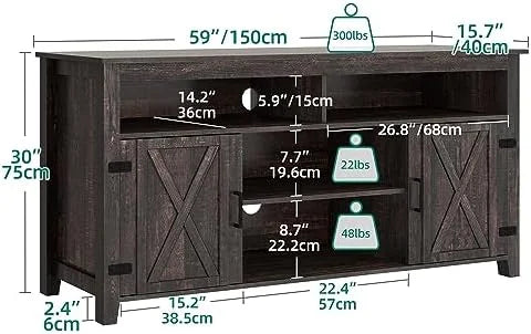 Farmhouse Barn Door TV Stand for 65 Inch TV Dark Rustic Oak W53190