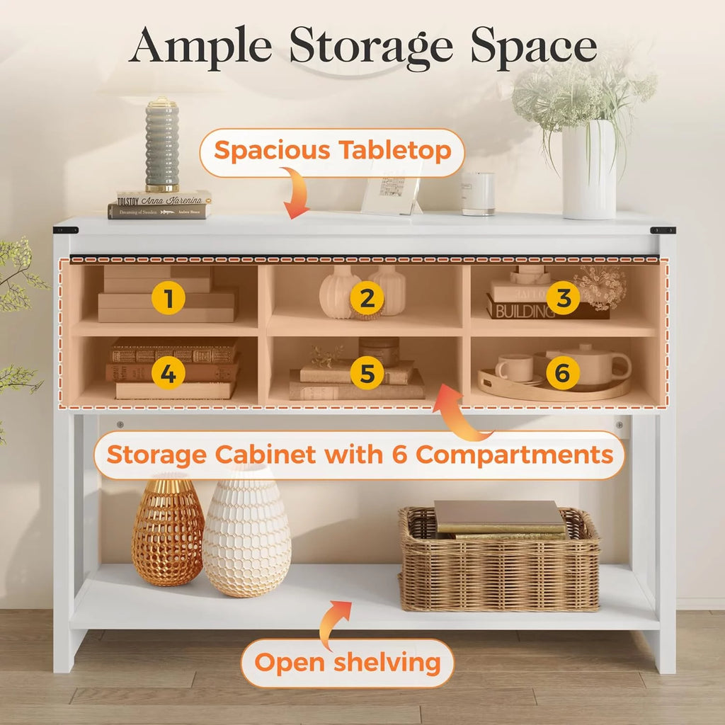 White Console Table with Storage and Shelves S592236