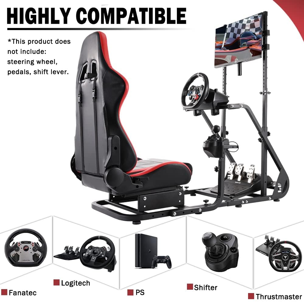 Racing Sim Cockpit with Gaming Seat and Monitor Stand O61966
