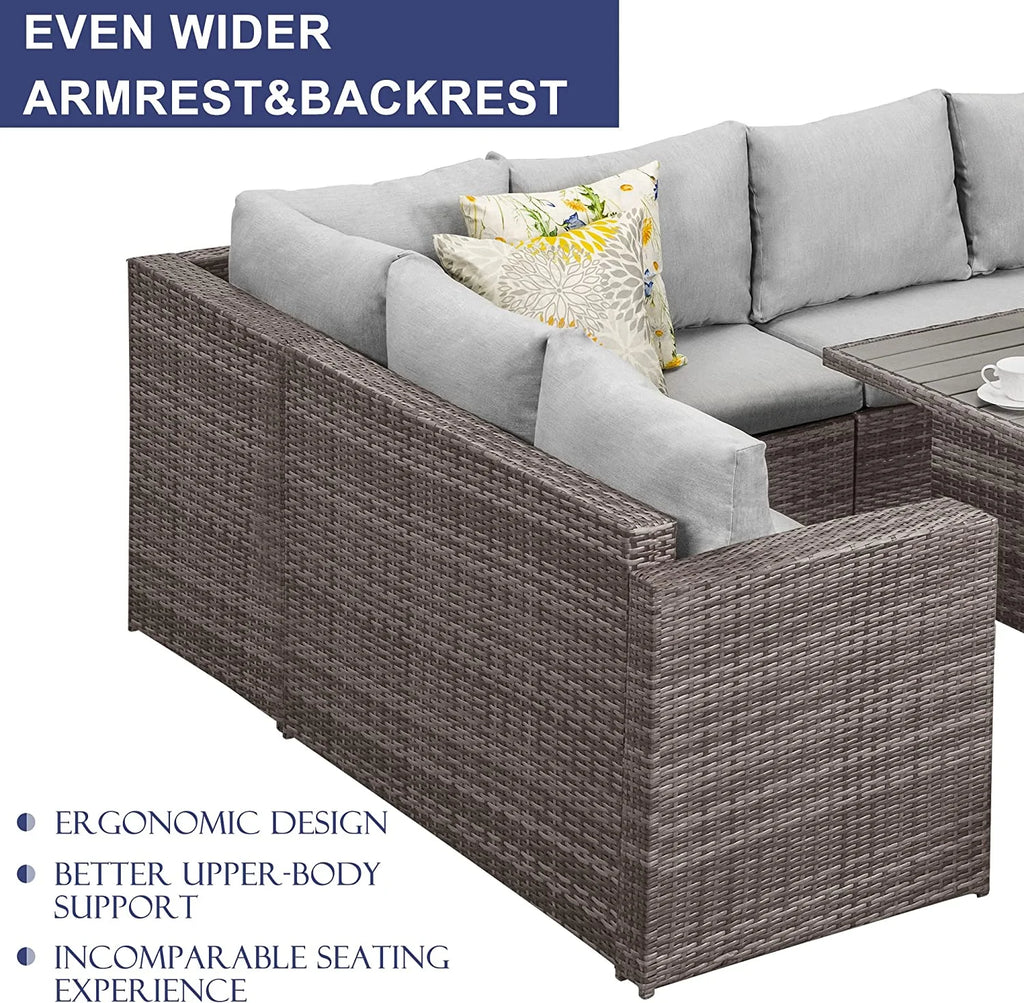 7 Piece Outdoor Dining Sectional Sofa with Dining Table and Chair U5122