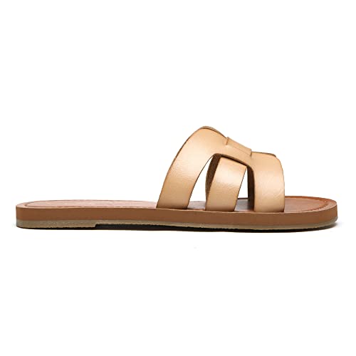 Women's Leather Slip On Flat Sandals Q72164