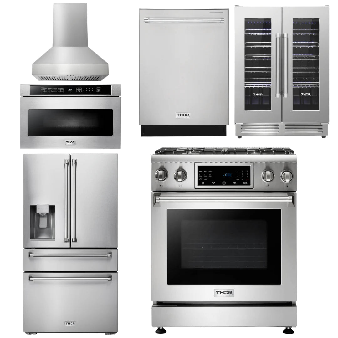 30 Gas Range, Range Hood, Microwave, Refrigerator, Dishwasher, Wine Cooler M994