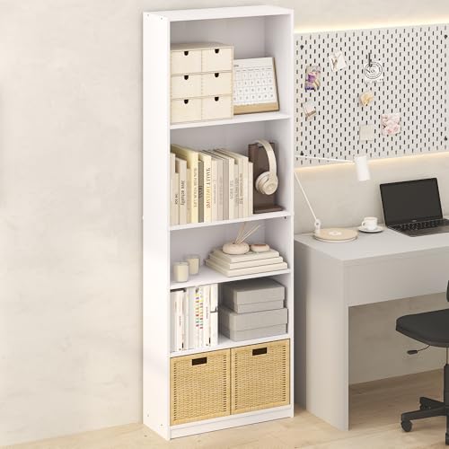 White 5-Tier Bookcase with Adjustable Shelves X350