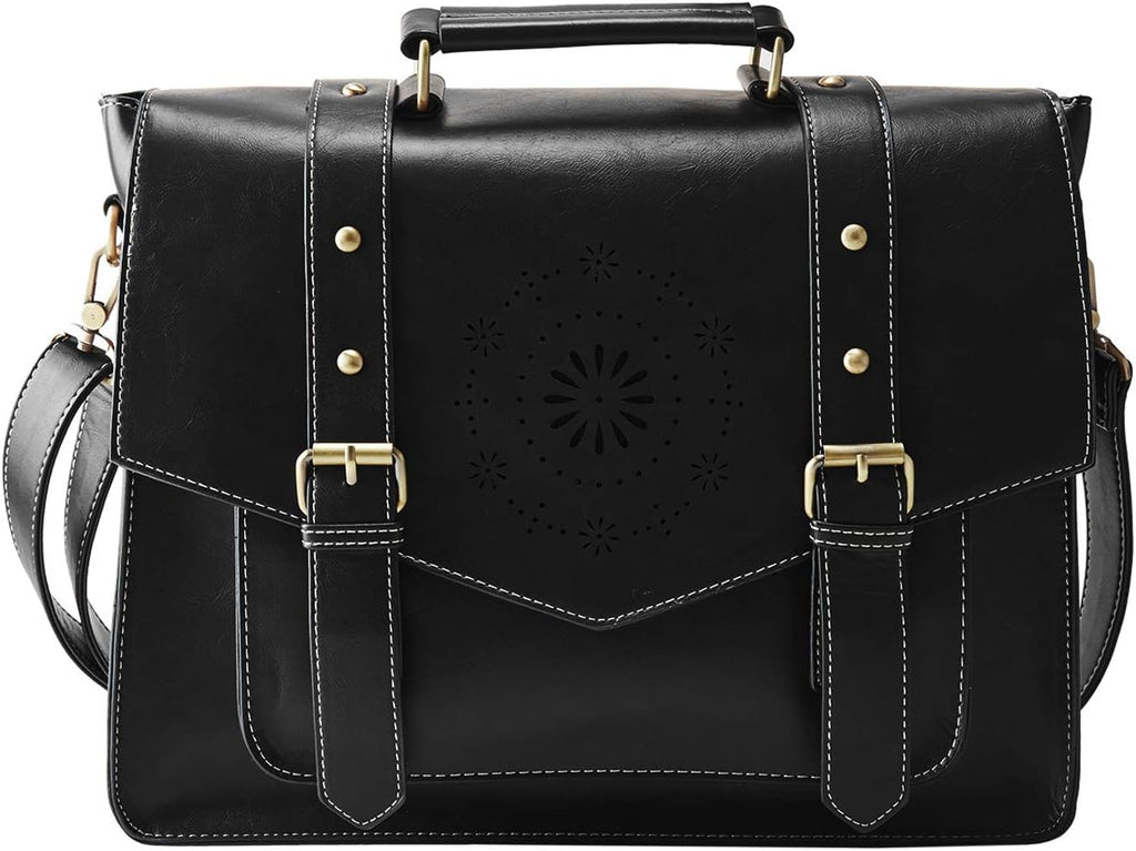 Tan PU Leather Laptop Messenger Bag W8410