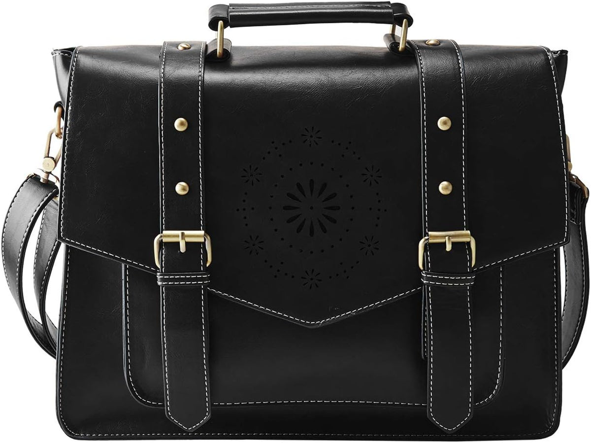 Tan PU Leather Laptop Messenger Bag W8410