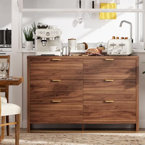 Natural Walnut 6 Drawer Wood Dresser J41906