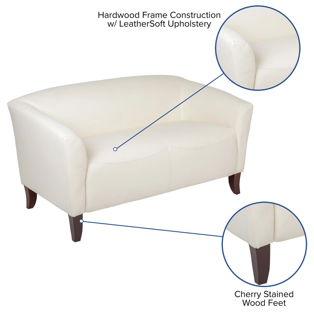 Ivory LeatherSoft Loveseat with Cherry Wood Feet M599515