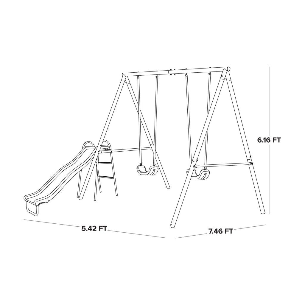 Metal Swing Set with 2 Swings and Slide U90748