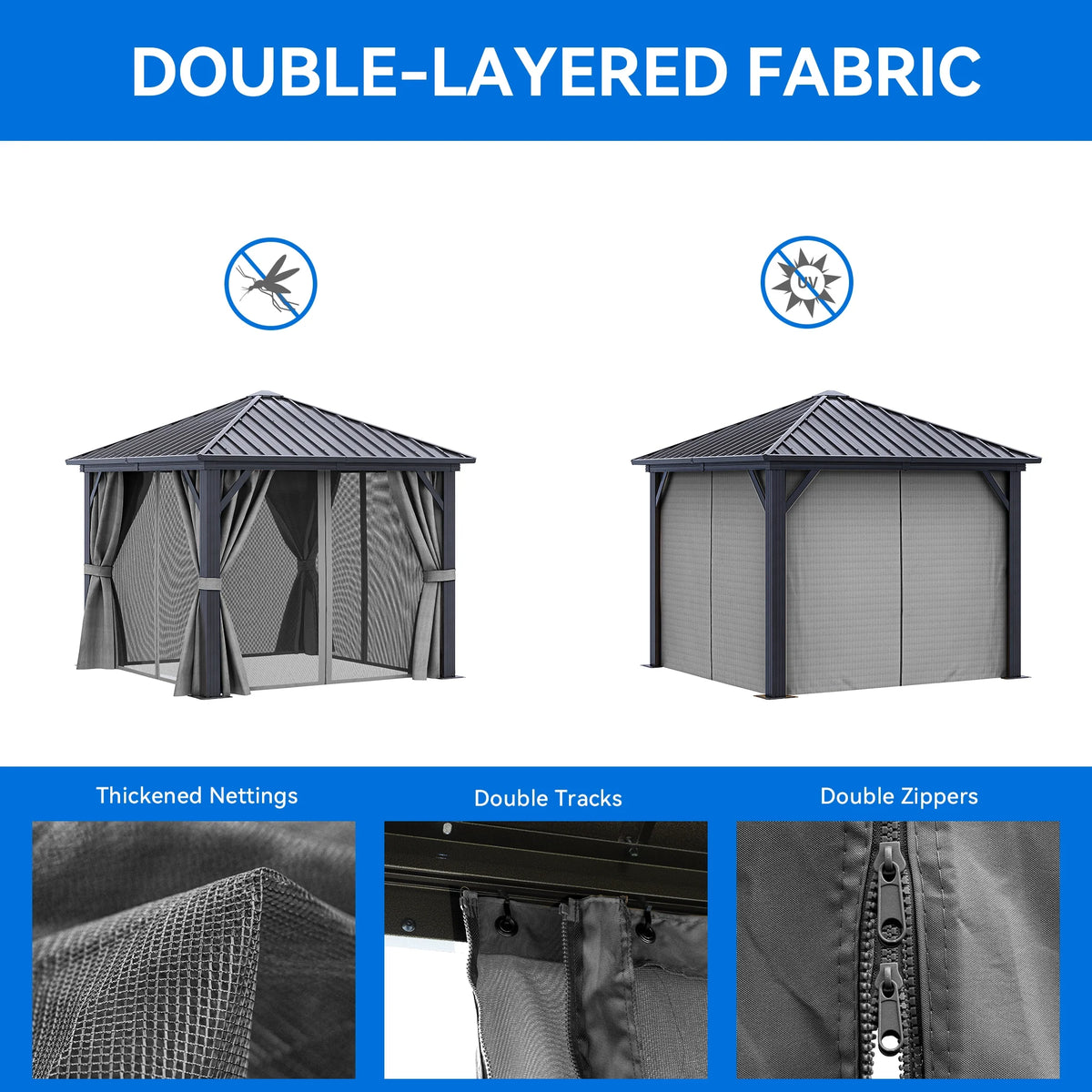 10x10ft Hardtop Gazebo with Nettings and Curtains O68754