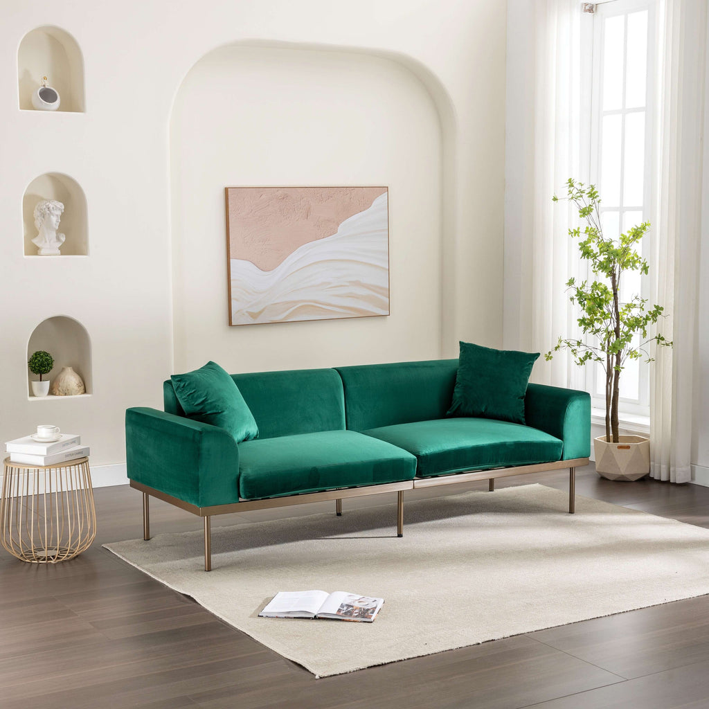 Green Velvet Loveseat Sofa with Two Pillows N8280