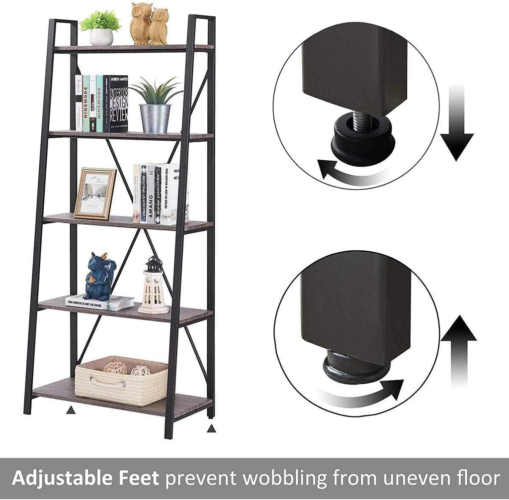 Industrial 5 Tier Ladder Bookshelf (Dark Gray Oak) J53398