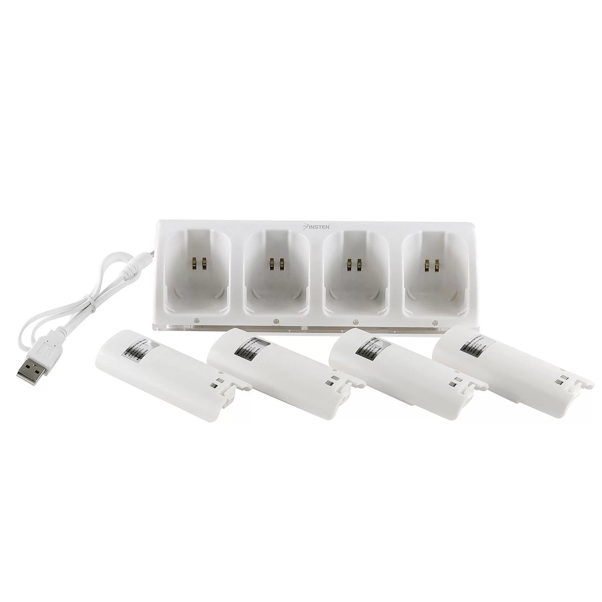 White Wii U Quad Remote Controller Charger Dock Station with 4x Rechargeable Battery Pack F982639