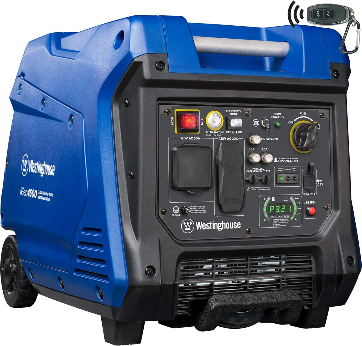 Portable Inverter Generator 4500 Peak Watts Gas Powered Electric Start W7919