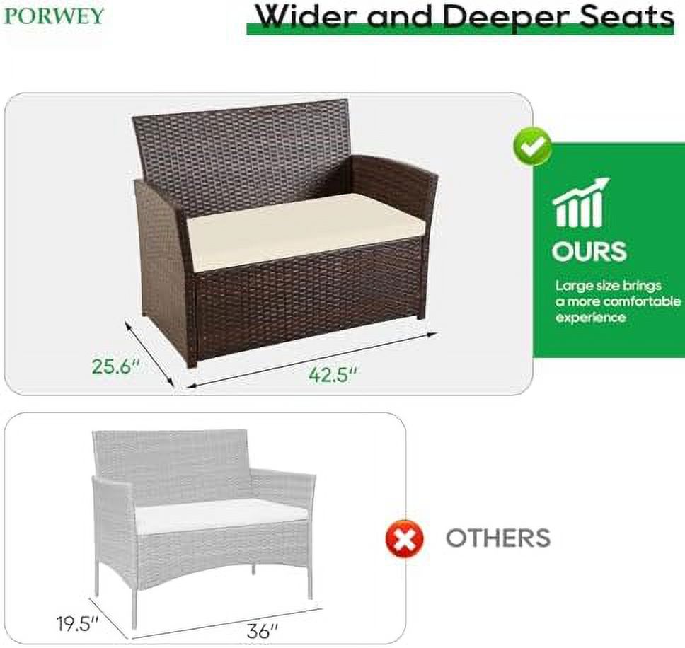 4 Pieces Gray Wicker Rattan Sectional Sofa Set with Table and Loveseat R7354