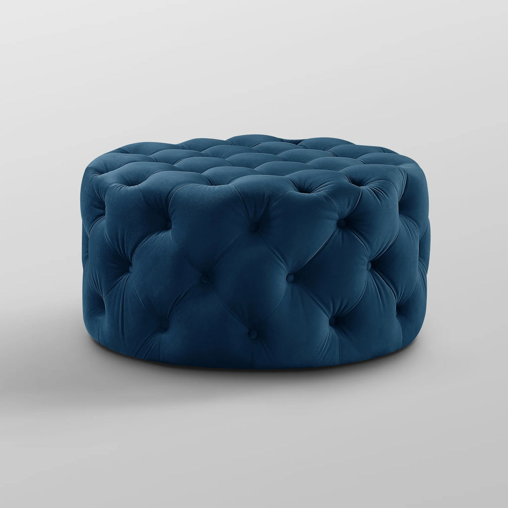 Navy Velvet Tufted Round Cocktail Ottoman M149