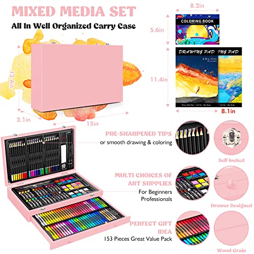 153-Pack Art Set in Wooden Case with 2 A4 Sketch Pads N5358
